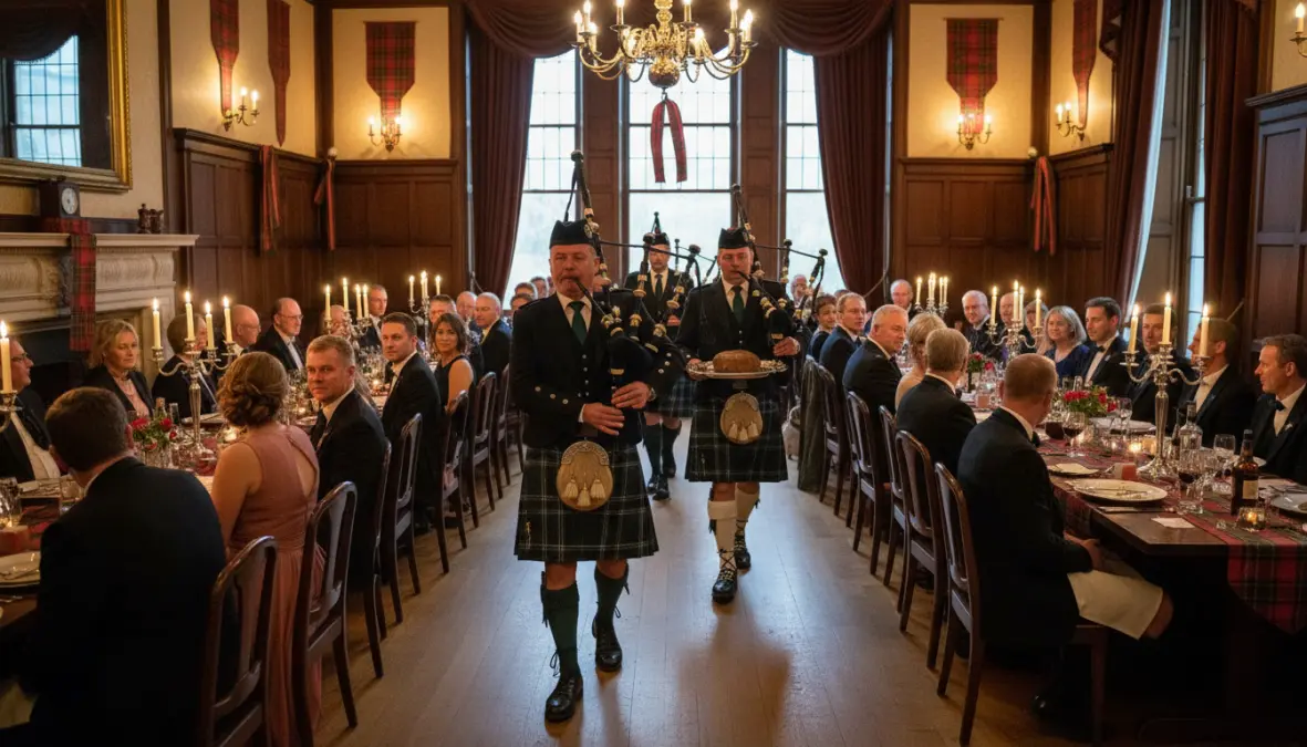 Burns Night haggis ceremony celebrating haggis burns night tradition with bagpipes