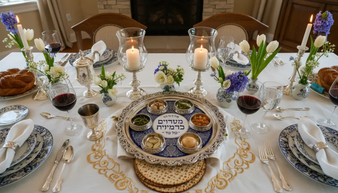 Passover Seder plate with matzo displaying Jewish tradition and religious significance