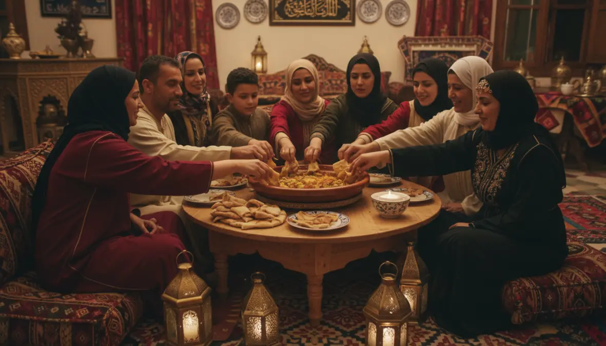 Moroccan hospitality culture demonstrated through communal tagine dining tradition
