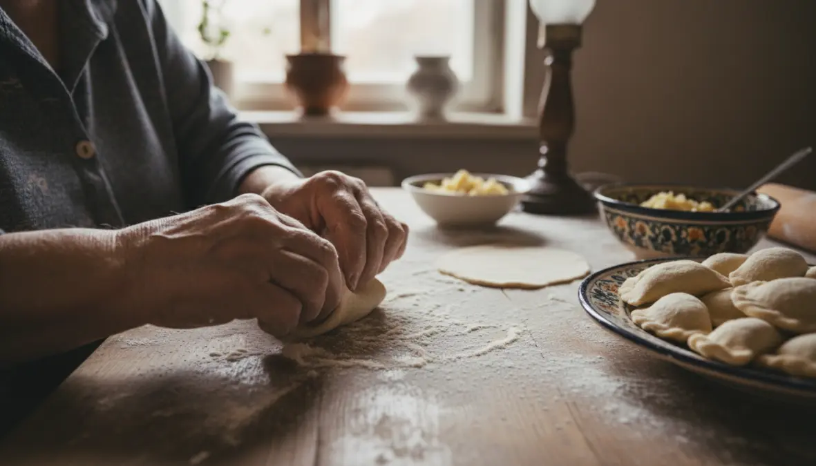 Polish grandmother preparing traditional pierogi demonstrating authentic pierogi recipe techniques