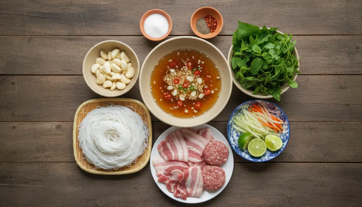 Essential ingredients for making authentic bun cha Hanoi recipe at home