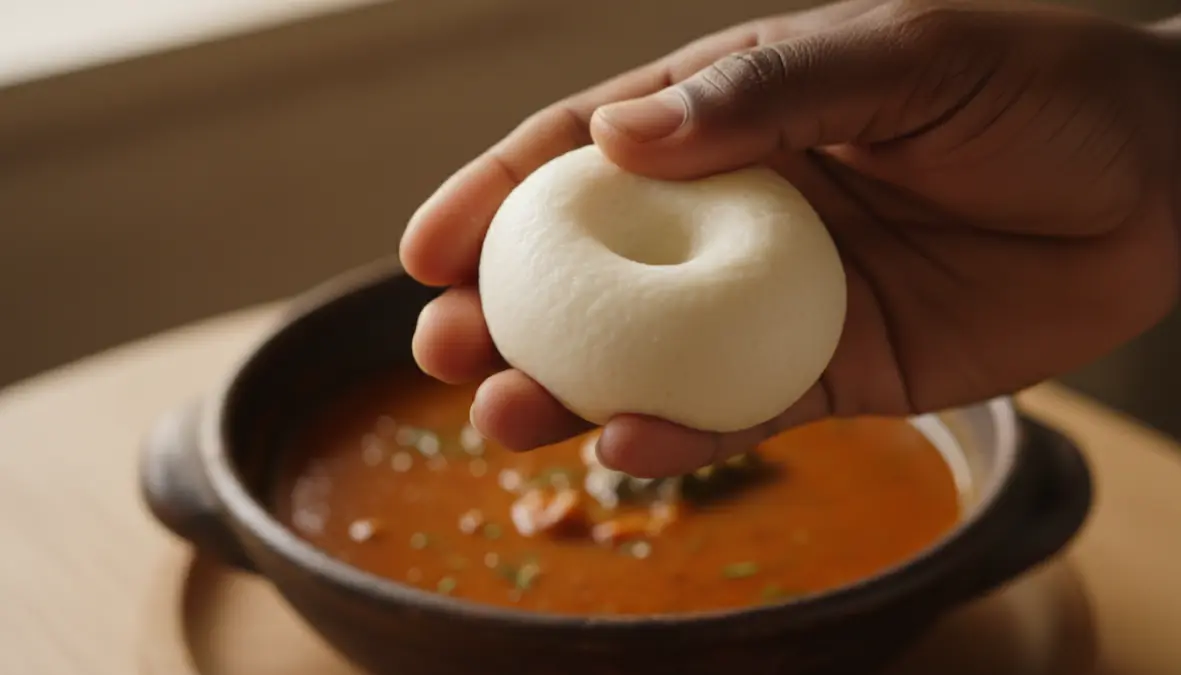 Fufu dining etiquette demonstration showing proper hand technique for eating fufu with soup
