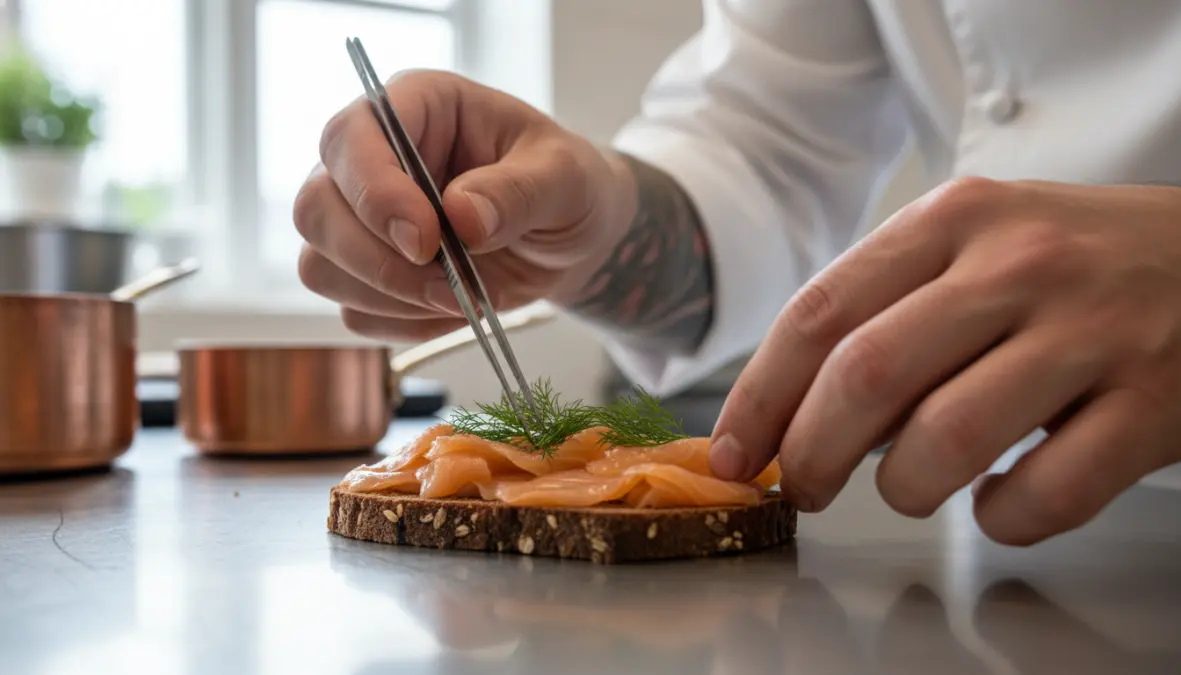 Danish chef preparing traditional smørrebrød demonstrating smorrebrod danish tradition craftsmanship
