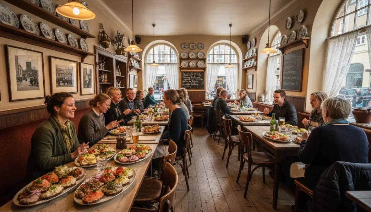 Traditional Danish restaurant serving smørrebrød lunch reflecting smorrebrod danish tradition culture