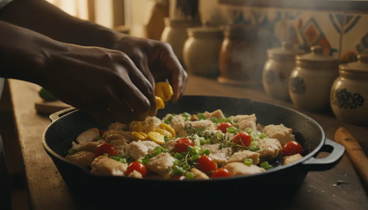 Ackee saltfish preparation showing traditional jamaican cooking method