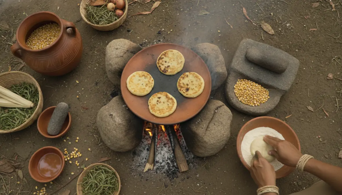 Ancient indigenous cooking methods showing arepa origins and traditional preparation techniques