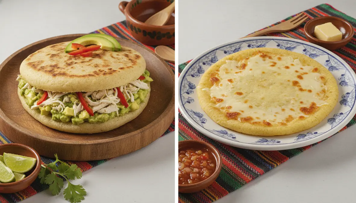 Comparison of Venezuelan and Colombian arepas showing regional differences and cultural variations