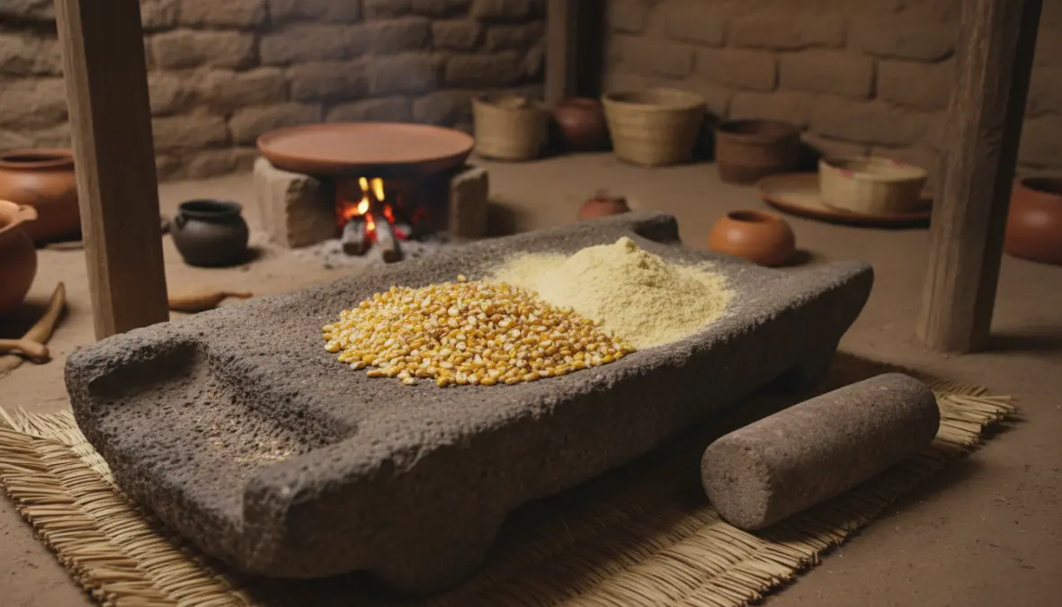 Ancient indigenous grinding stones used for making pre-Columbian corn cakes and arepas