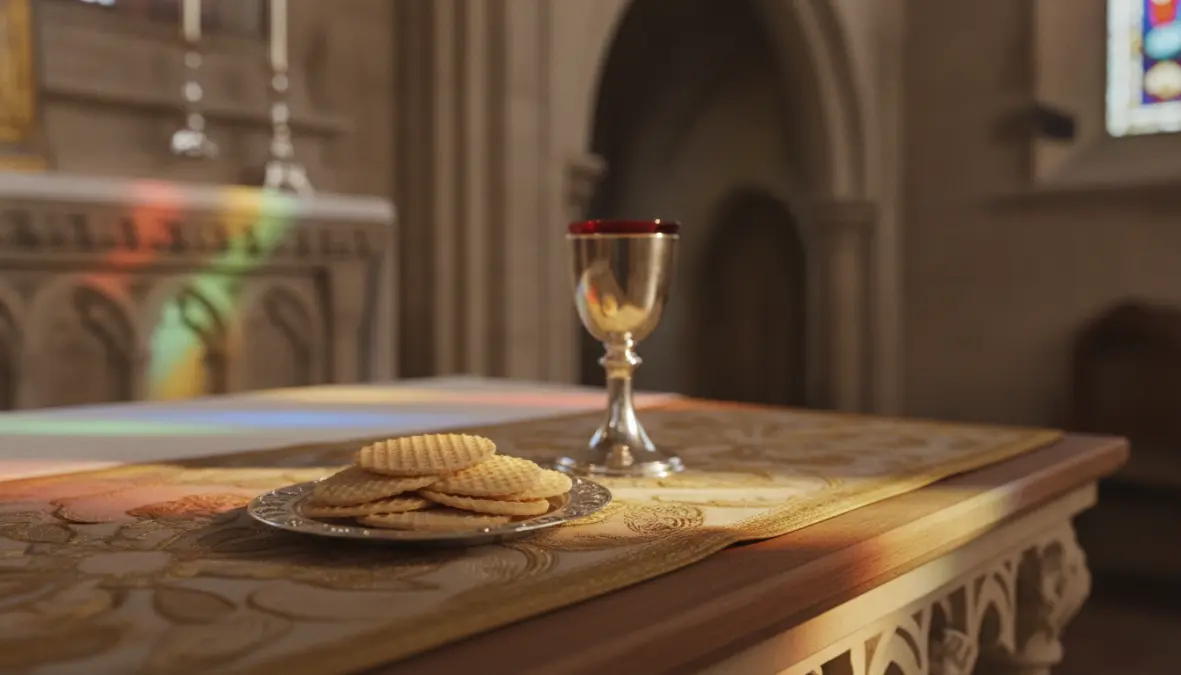 Communion bread and chalice showing communion bread symbolism in Christian eucharist ritual