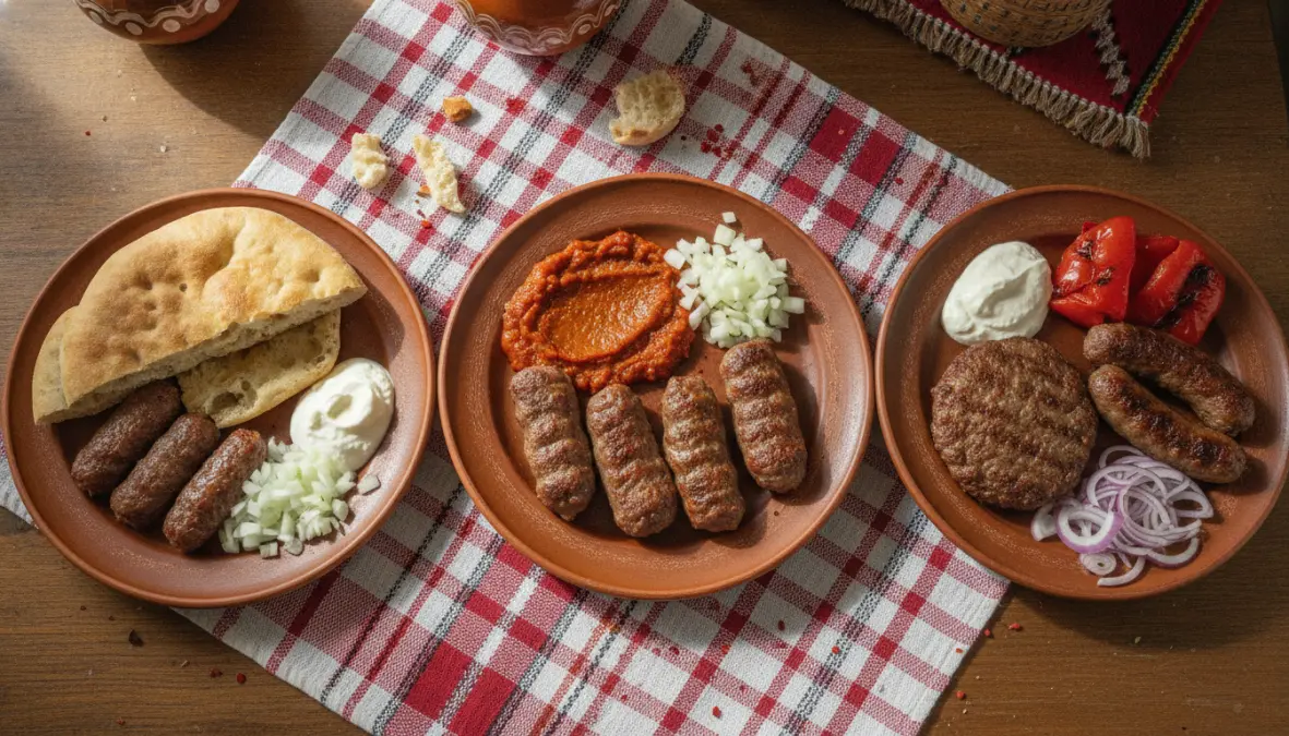 Regional variations of cevapi from Sarajevo, Leskovac showing balkan culinary heritage differences