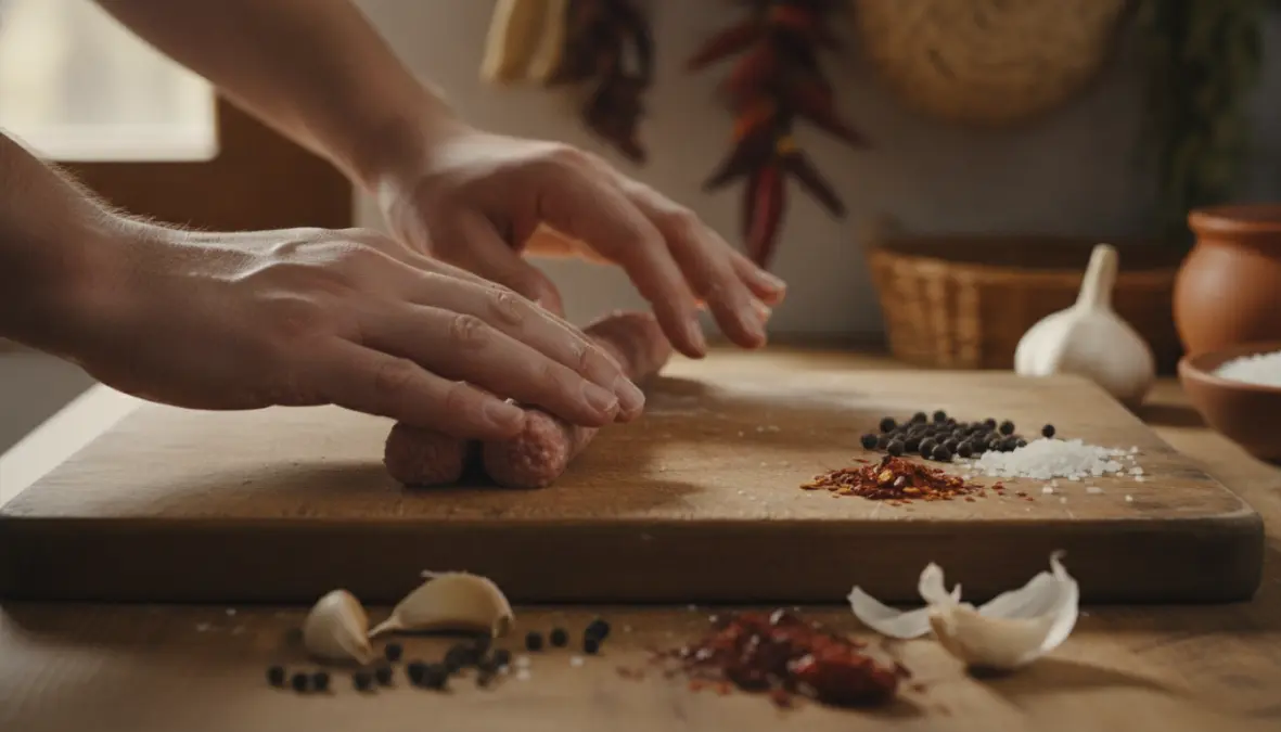 Making authentic balkan cevapi at home - shaping traditional skinless sausages from ground meat