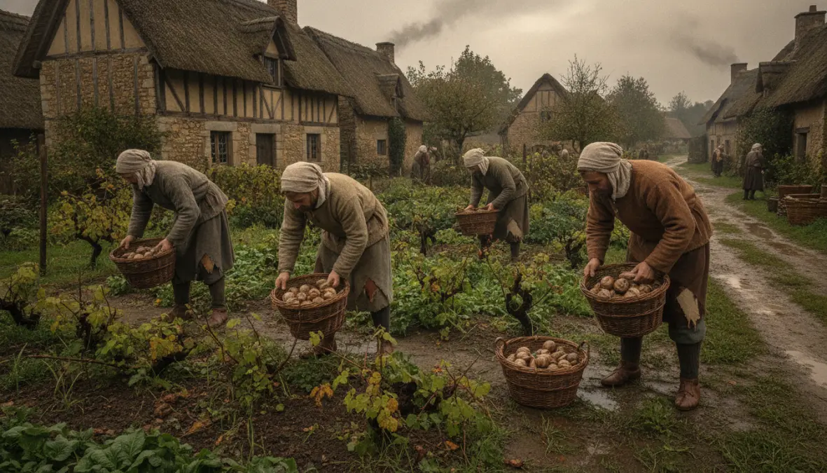 Medieval French peasants gathering snails showing escargot peasant food origins