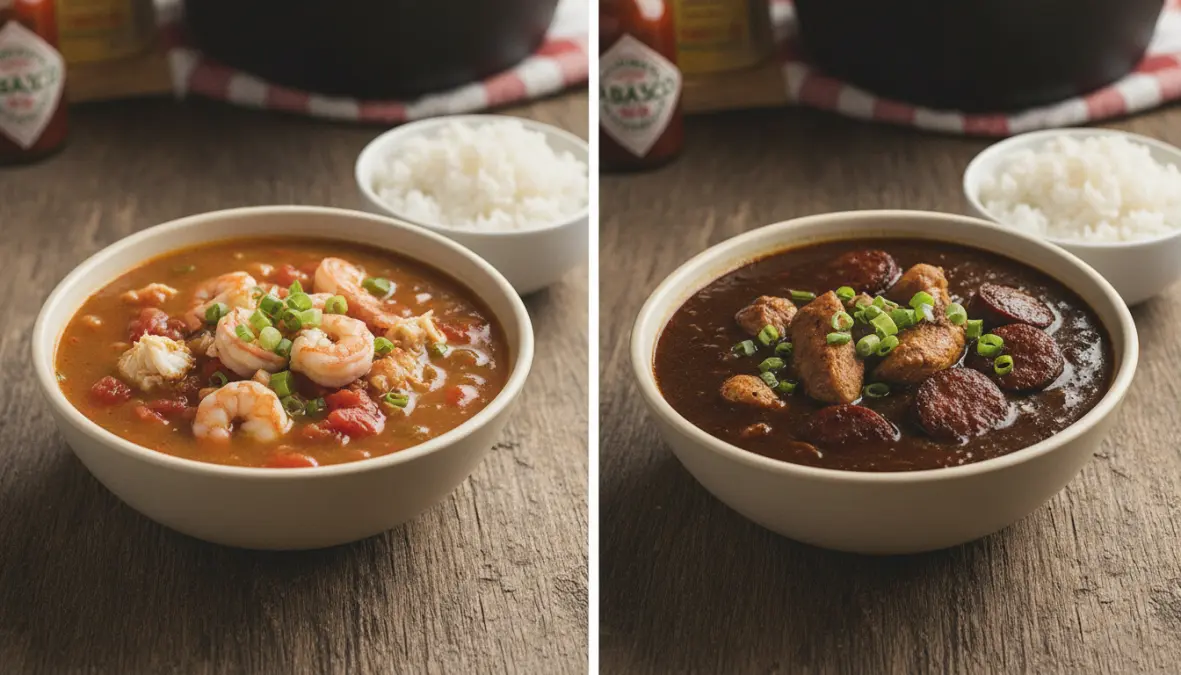 Comparison of Creole and Cajun gumbo traditions showing historical differences in Louisiana cooking styles