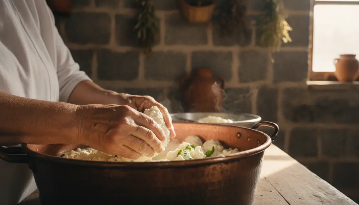 Traditional halloumi cheese making process showing authentic halloumi cypriot tradition