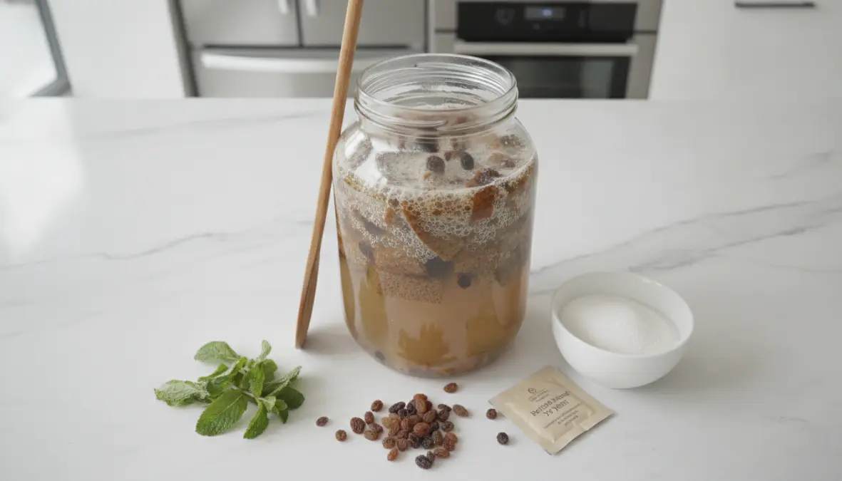 Homemade kvass fermentation ingredients and process, probiotic fermented beverage making