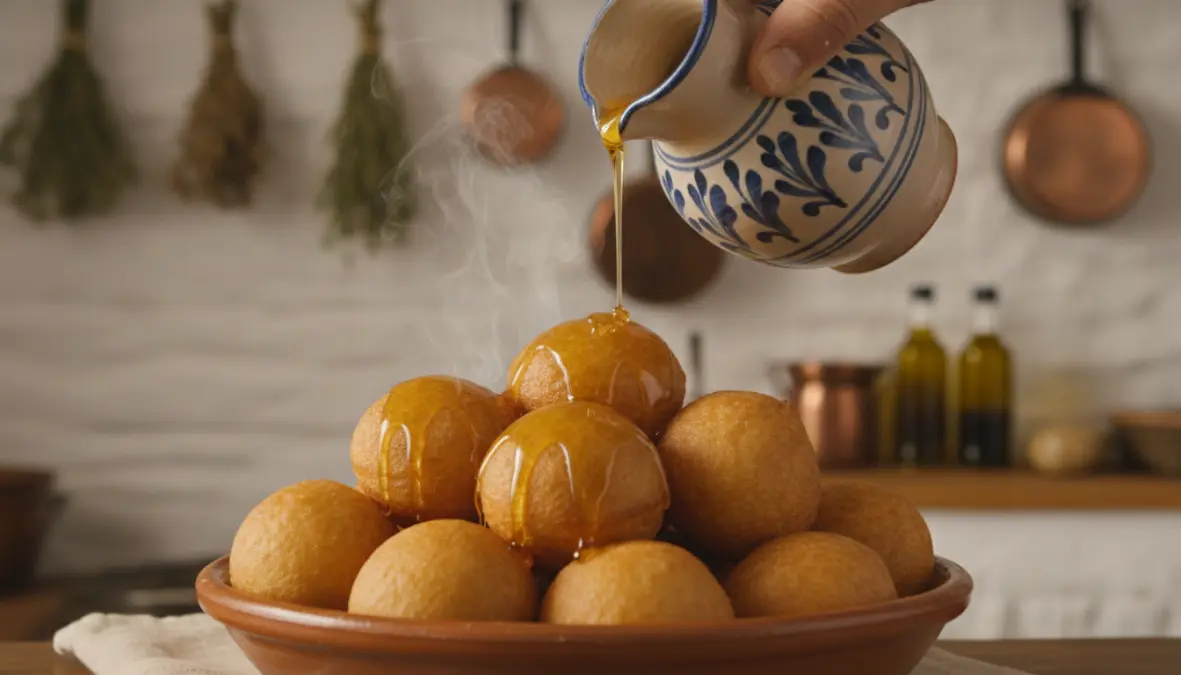 Authentic loukoumades recipe preparation with Greek honey and traditional frying technique