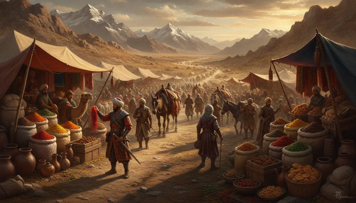 Silk Road trade route illustration showing the historical journey of central asian dumplings to Anatolia
