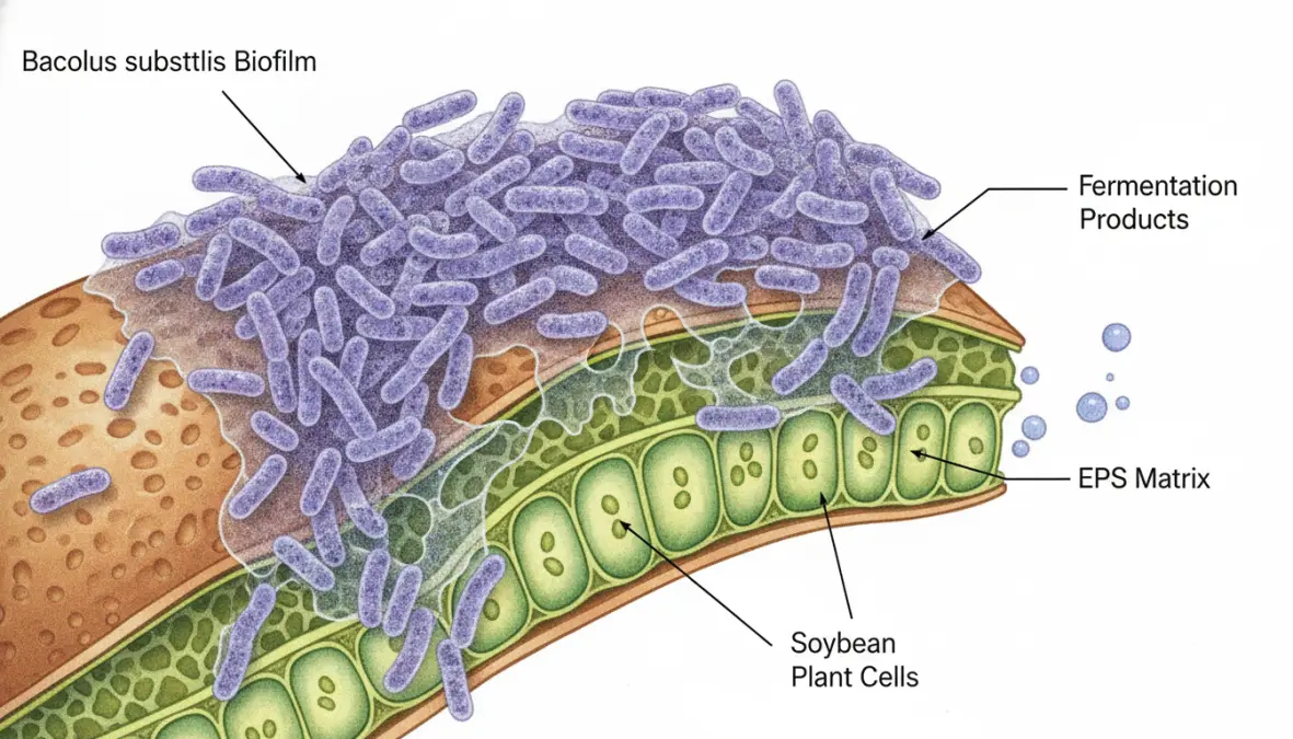 Bacillus subtilis bacteria fermenting soybeans in natto fermentation process scientific diagram