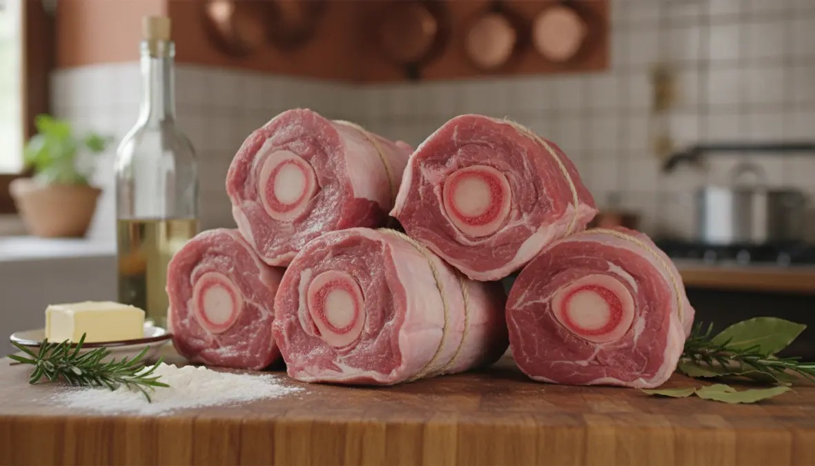 Fresh veal shank cuts for authentic osso buco milanese recipe showing bone marrow and proper thickness