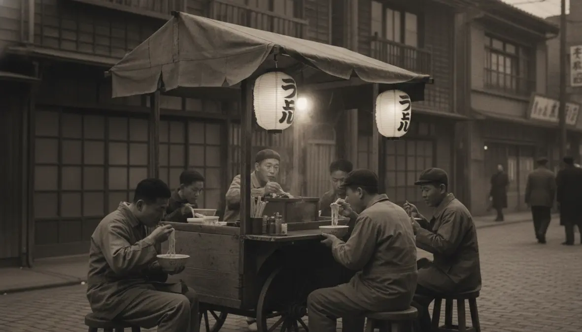 Postwar Japanese yatai ramen stall showing the ramen boom in Japan after World War II