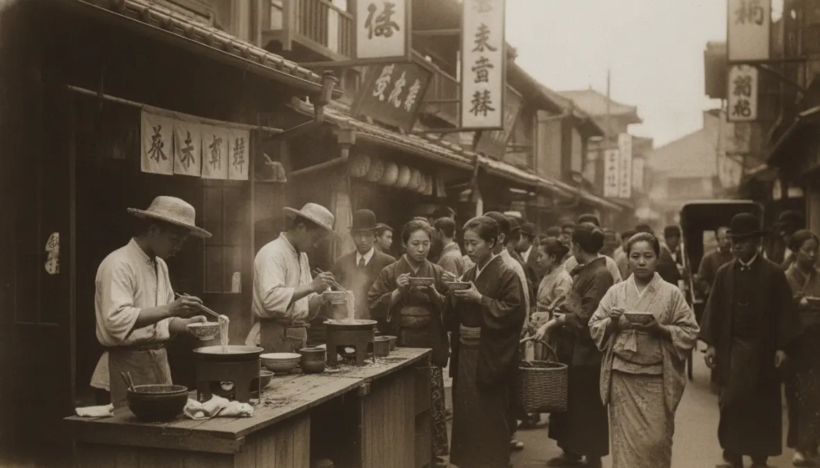 Early ramen history showing chinese noodles japan arrival in Yokohama Chinatown
