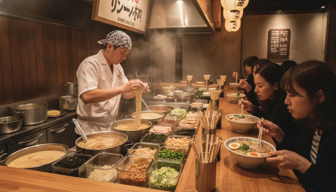 Traditional japanese ramen shop showing ramen shop culture and artisan craftsmanship