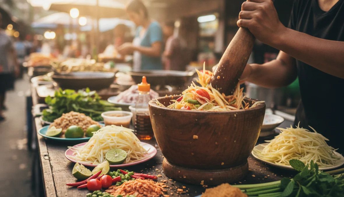 Som Tam: Thailand’s Fiery Green Papaya Salad and Street Food Culture