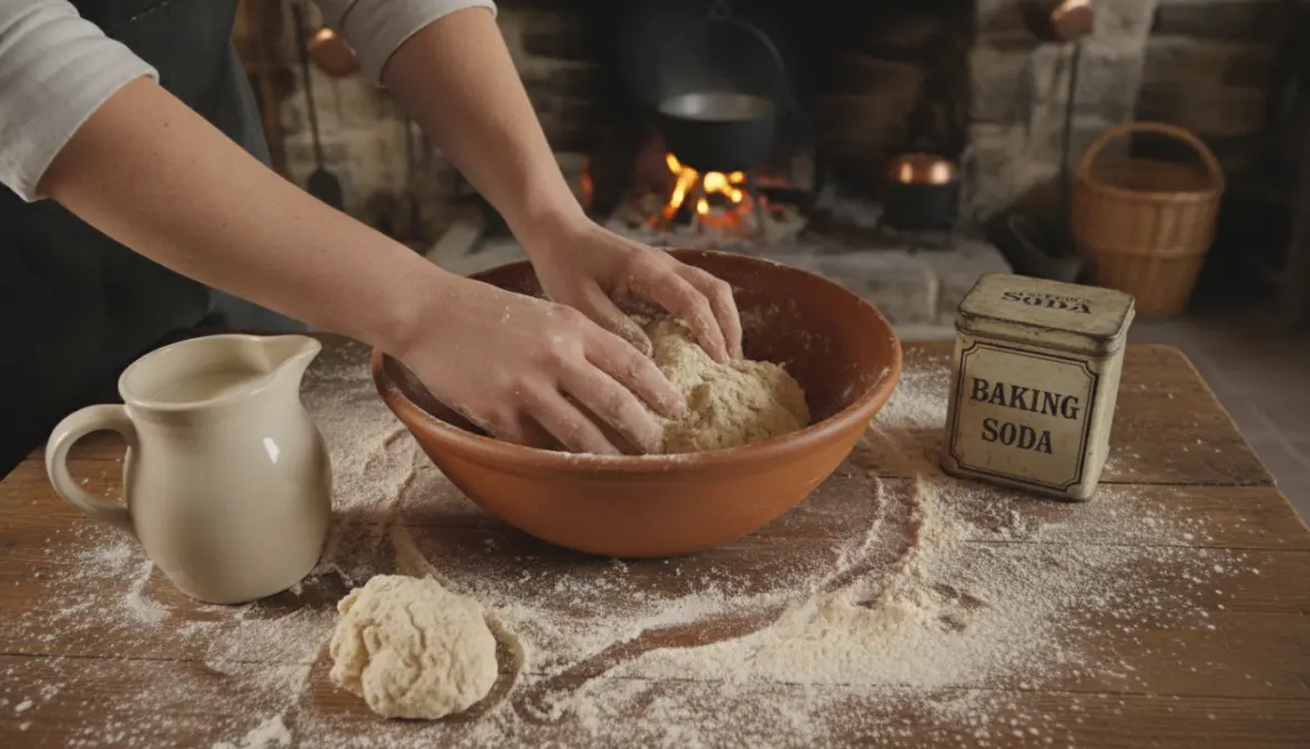 Traditional celtic baking methods showing hands preparing authentic irish soda bread dough with traditional ingredients