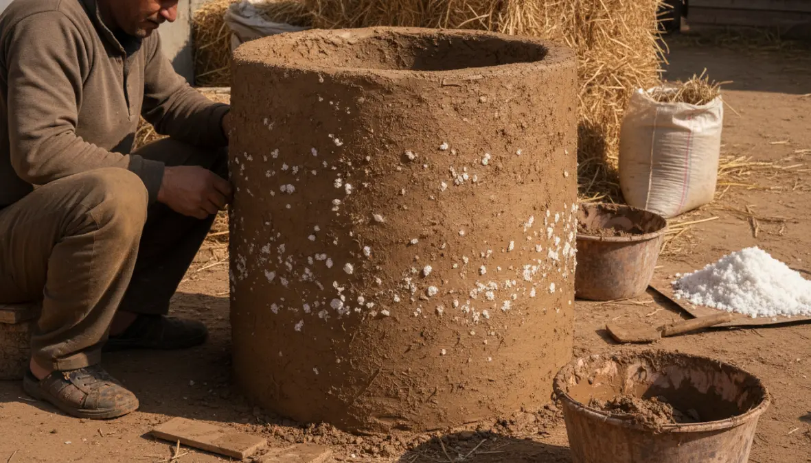 Traditional clay tandoor oven being handcrafted showing construction methods and materials used in authentic tandoor making