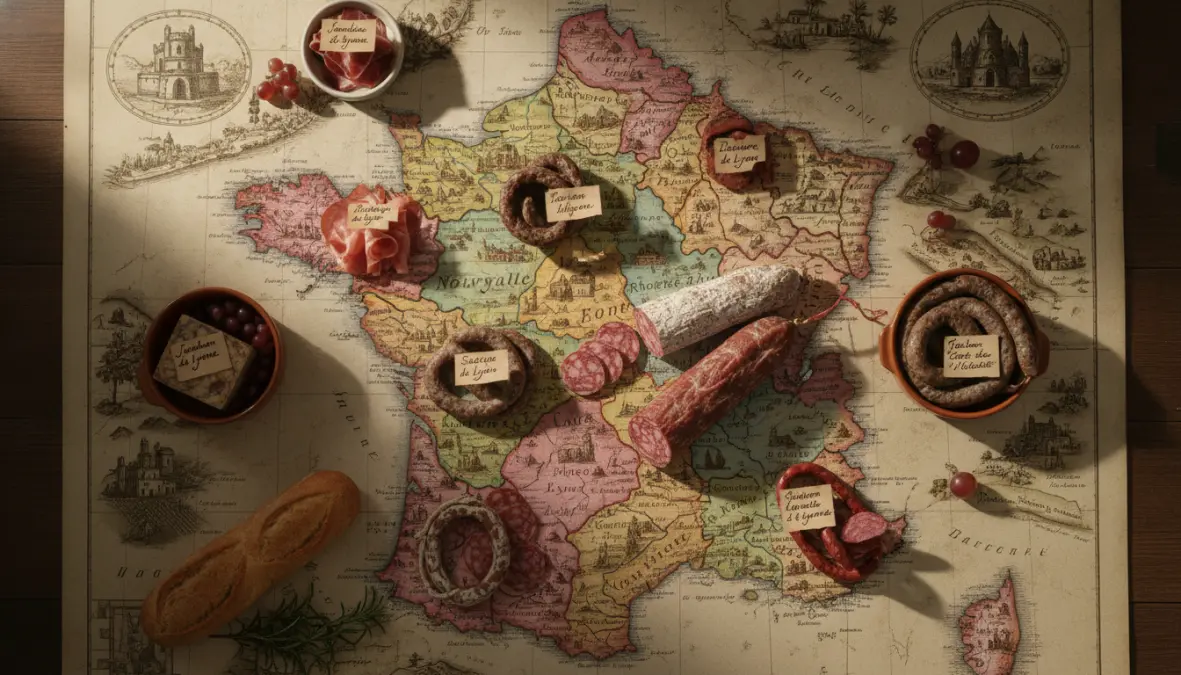 Regional French charcuterie specialties showcasing traditional cured meats from different provinces across France