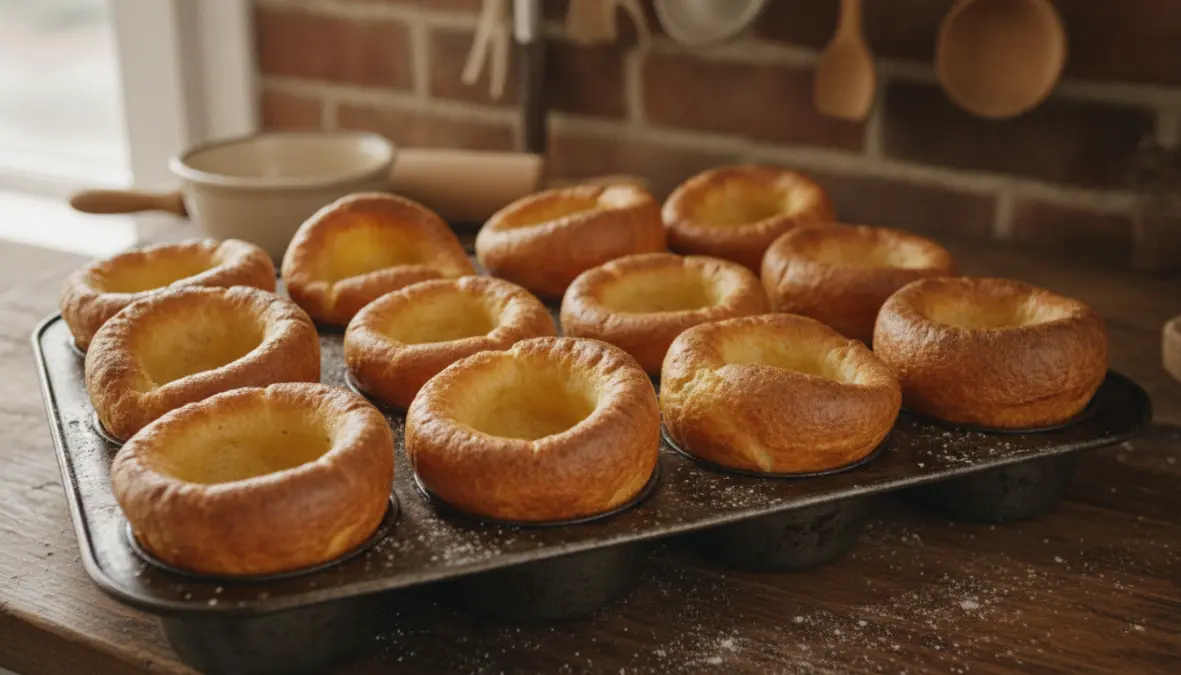 Traditional Yorkshire puddings freshly baked for British Sunday roast dinner