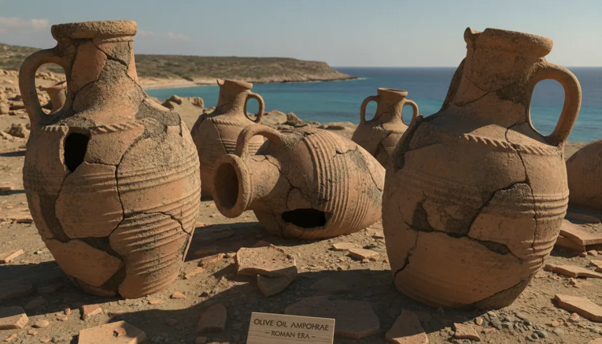 Ancient amphora vessels used in mediterranean olive oil trade routes and storage