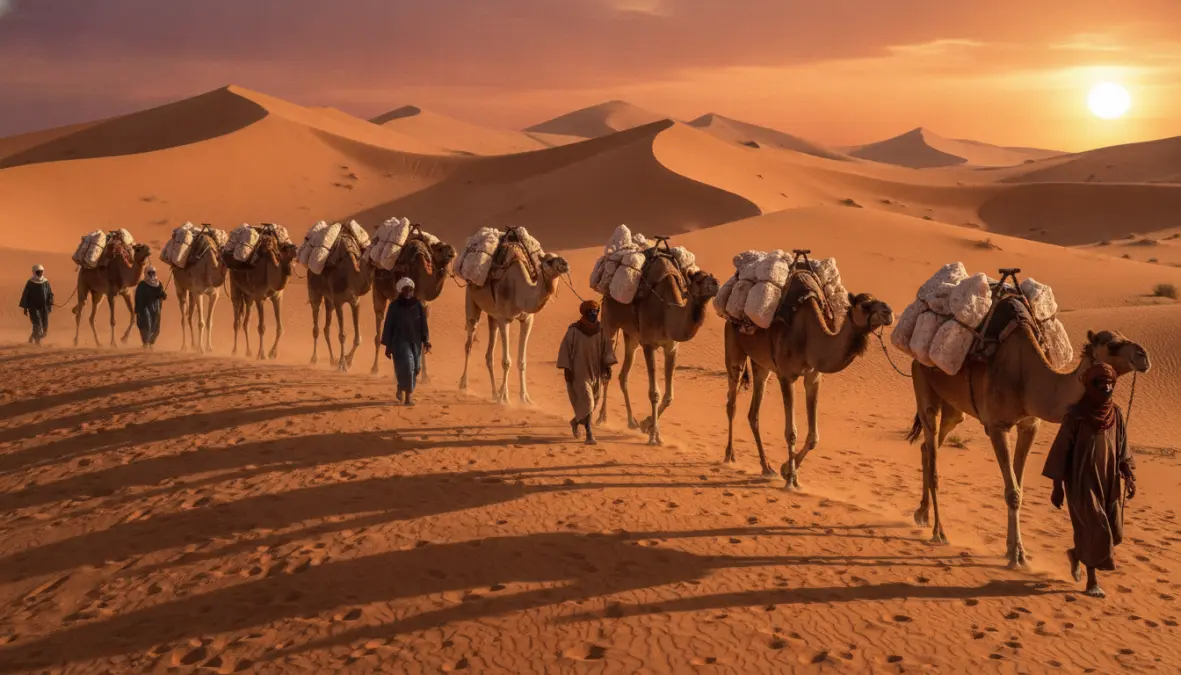 Salt trade history showing trans-Saharan salt caravan demonstrating role of salt in ancient trade routes