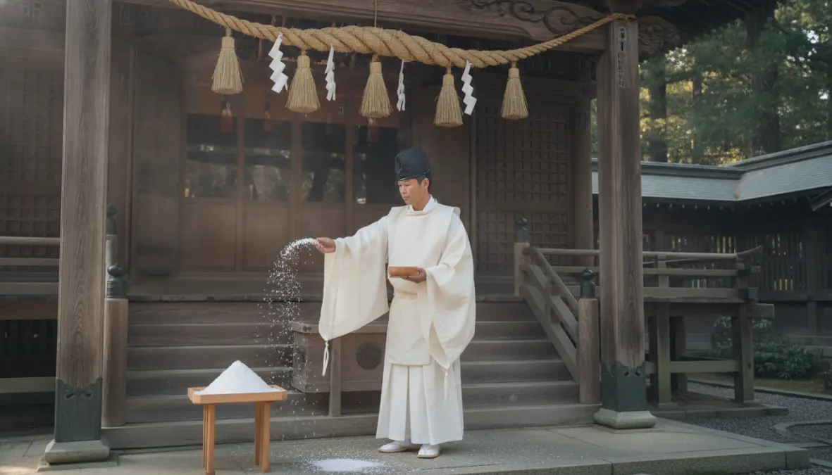 Salt symbolism religion shown through Japanese Shinto salt purification ritual and sacred traditions