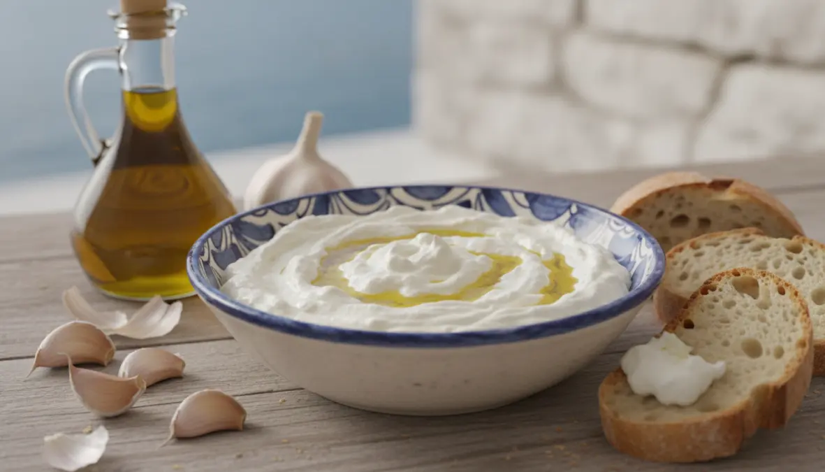 Traditional Greek skordalia garlic dip demonstrating garlic in Mediterranean culture and culinary traditions