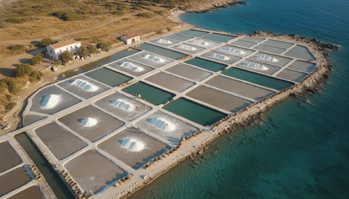 Traditional salt evaporation ponds showing ancient salt extraction and brine methods used in salt trade history