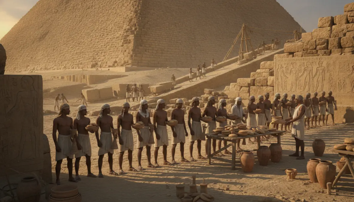 Ancient Egyptian civilization using fermented bread and beer for pyramid workers showing fermentation civilization development
