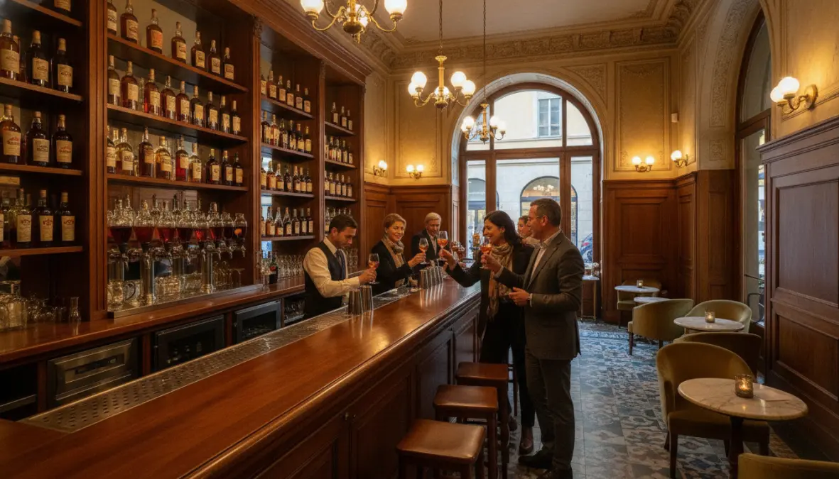 Traditional Turin vermouth bar showcasing northern Italy aperitivo culture and etiquette