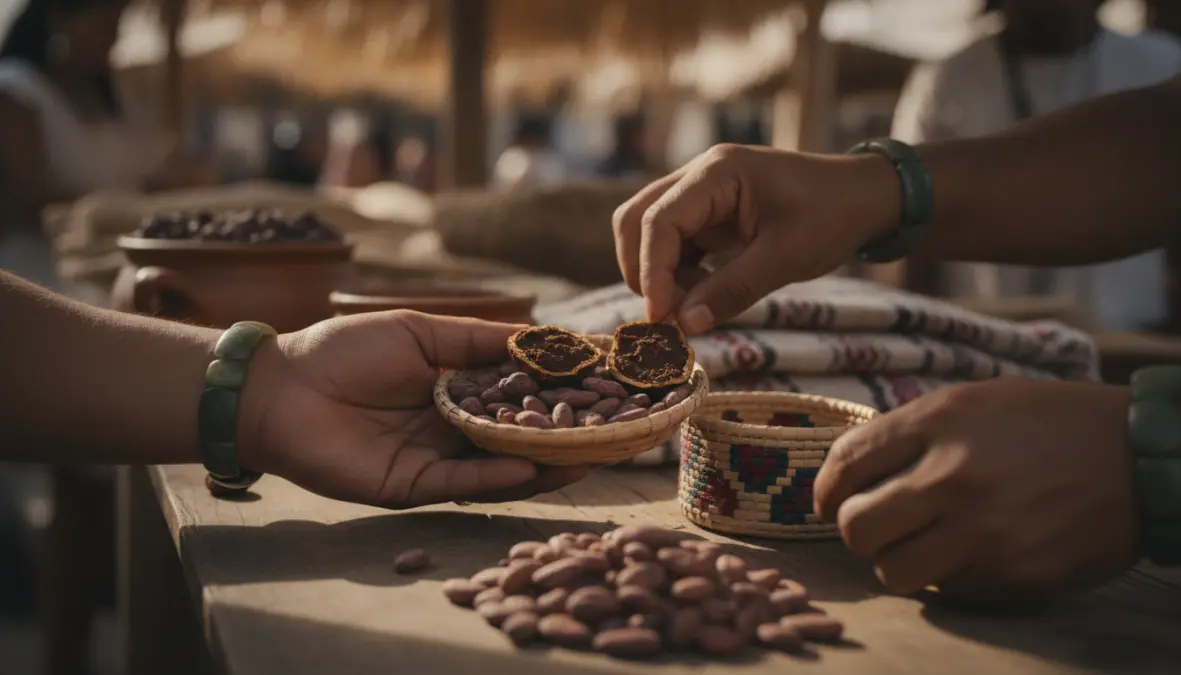 Cacao beans used as currency in Aztec empire showing authentic and counterfeit chocolate money