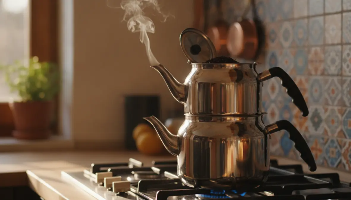 Traditional Turkish çaydanlık double teapot for brewing authentic Turkish tea