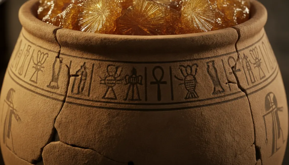 Preserved honey in Egyptian tomb vessel demonstrating honey symbolism ancient Egypt and immortality beliefs