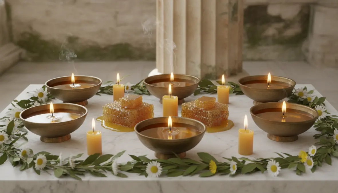 Greek temple honey offerings showing honey in Greek mythology and sacred ritual practices