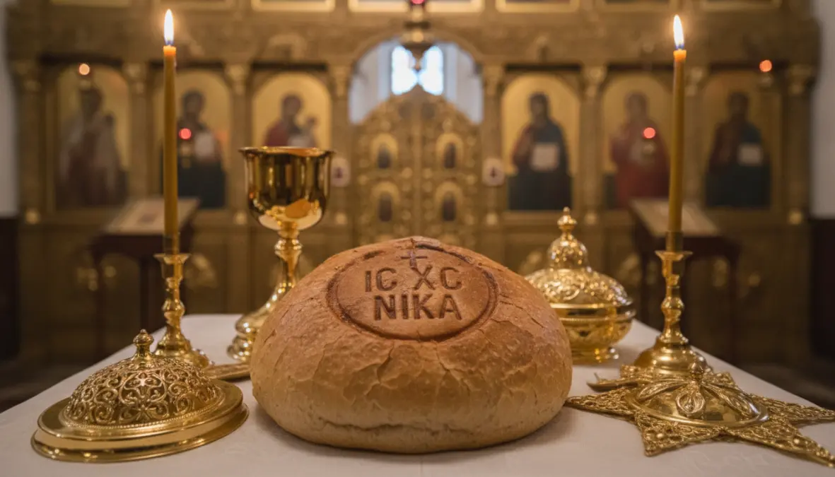 Sacred bread customs in Orthodox Christian communion bread tradition with prosphora