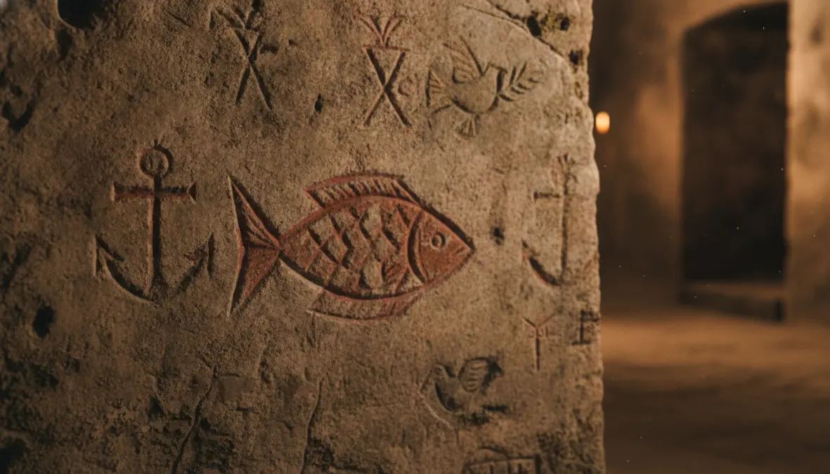 Early Christian fish symbols in Roman catacombs during persecution era