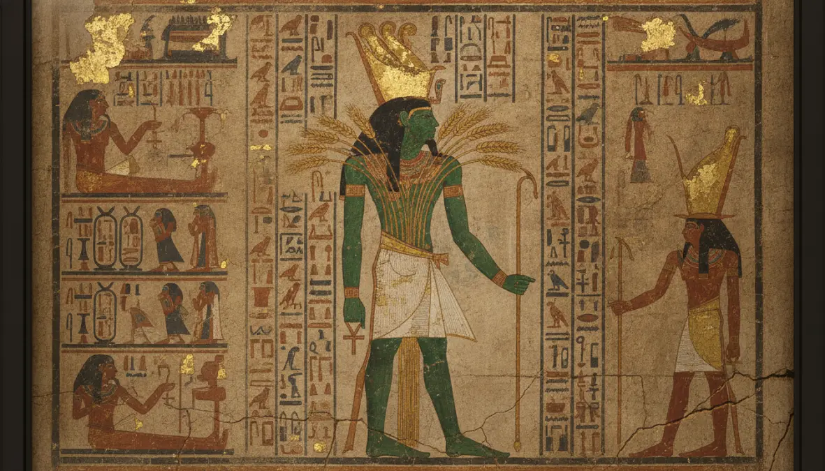 Egyptian wheat mythology depicting Osiris with grain symbolizing resurrection and fertility in ancient culture