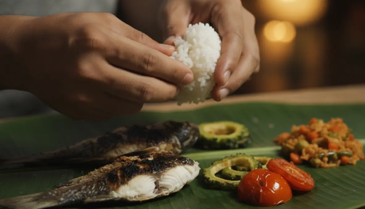 Proper technique for eating kamayan with hands in Filipino tradition