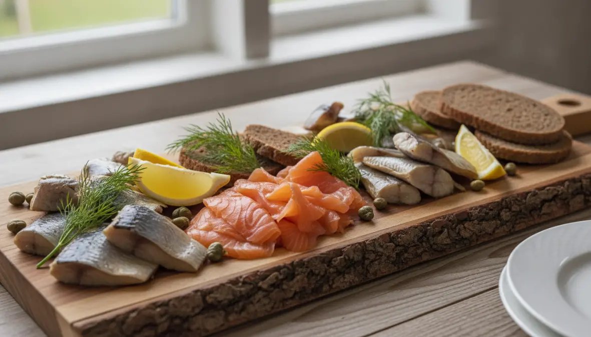 Smoked salmon tradition showcased in traditional Nordic platter with various cold-smoked fish